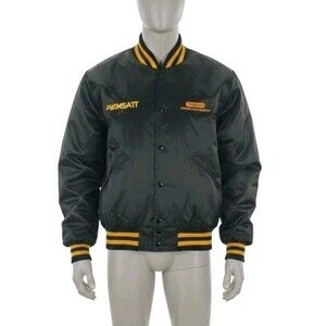 VTG Stanley Door Systems Jacket L DeLong Sportswear Black Yellow Nylon Varsity